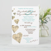 Einladung zum Abend Vintag Map Hearts (Stehend Vorderseite)