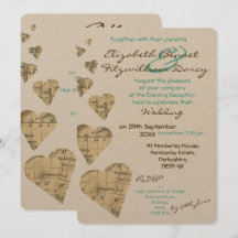 Einladung zum Abend Vintag Map Hearts