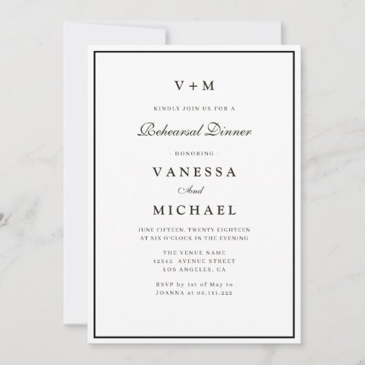 Einladung zum Abendessen in Schwarz und Weiß (Vorderseite)