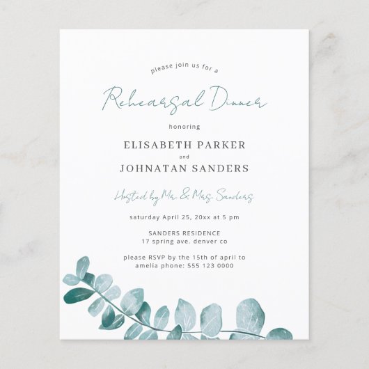 Einladung zum Abendessen mit Eukalyptus-Probe Flyer (Vorne)