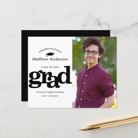 Einladung zum Abschluss des Fotos in Schwarz/Weiß (Vorderseite/Rückseite Beispiel)