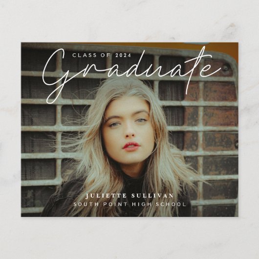 Einladung zum Abschluss für einfaches Skript-Foto (Vorderseite)