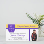 Einladung zum Abschluss lila und Gold Foto (Stehend Vorderseite)