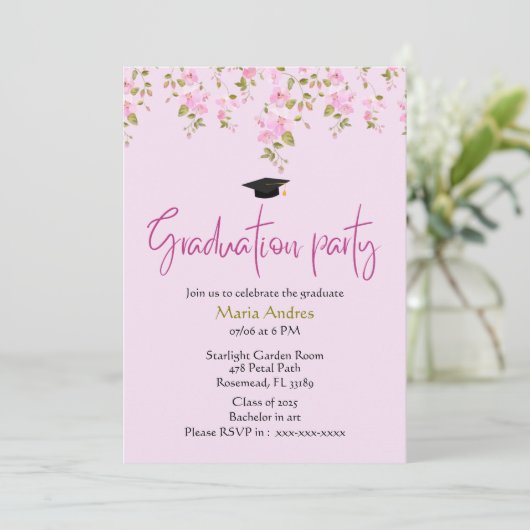 Einladung zum Abschluss mit Rosa Grün (Stehend Vorderseite)