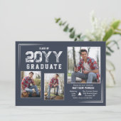 Einladung zum Abschluss Silver and Blue Foto (Stehend Vorderseite)