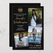 Einladung zum Abschluss von schwarzem Foto (Vorne/Hinten)