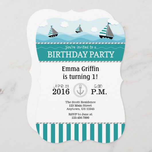 Einladung zum aquamarinen blauen Geburtstag (Vorne/Hinten)