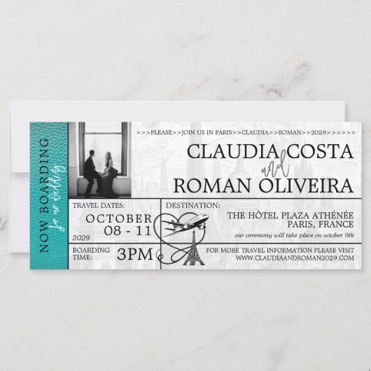 Einladung zum aquamarinen Pariser Hochzeitstag Boa (Vorderseite)