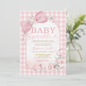 Einladung zum Baby Sprinkle mit rosa Gingham-Schle (Stehend Vorderseite)