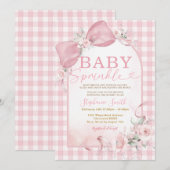 Einladung zum Baby Sprinkle mit rosa Gingham-Schle (Vorne/Hinten)
