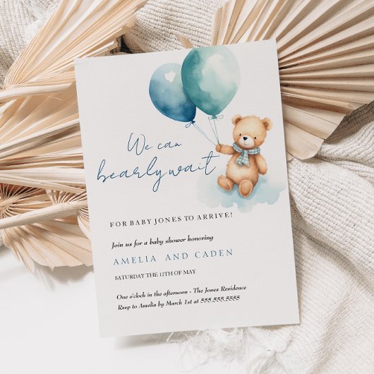 Einladung zum Baby Wait Teddy Bear Boy Baby Shower