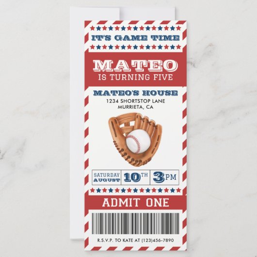 Einladung zum Baseball Ticket Geburtstag (Vorderseite)