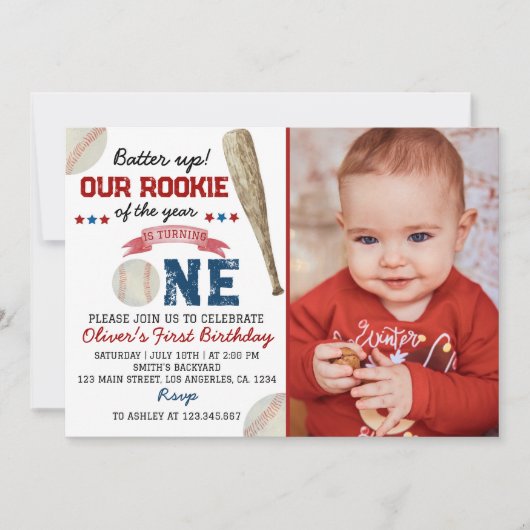 Einladung zum Baseball zum 1. Geburtstag (Vorderseite)