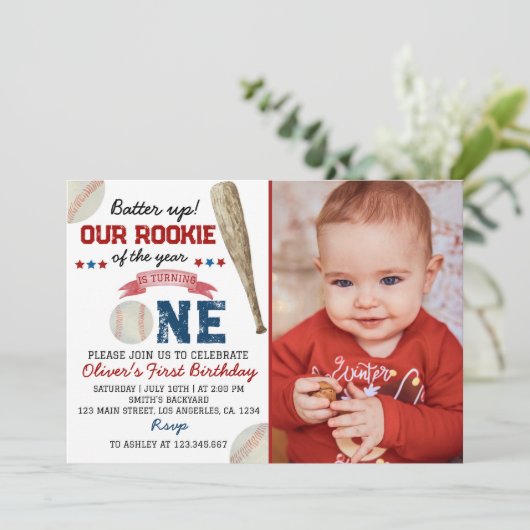 Einladung zum Baseball zum 1. Geburtstag (Stehend Vorderseite)