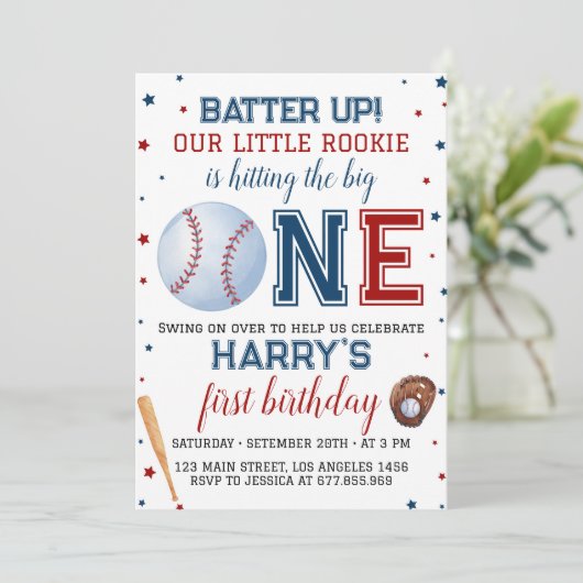 Einladung zum Baseball zum 1. Geburtstag (Stehend Vorderseite)