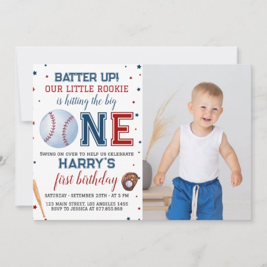 Einladung zum Baseball zum 1. Geburtstag (Vorderseite)