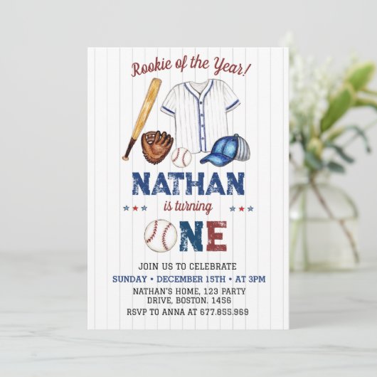 Einladung zum Baseball zum 1. Geburtstag (Stehend Vorderseite)
