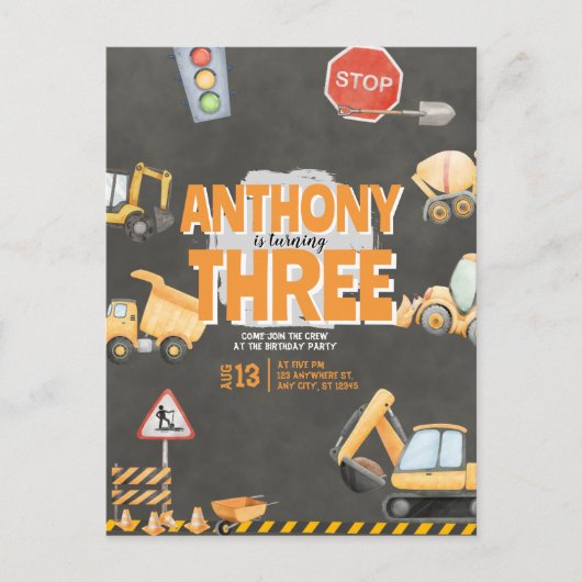 Einladung zum Bau- Geburtstag Postkarte (Vorderseite)