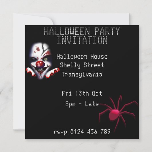 Einladung zum beängstigenden bösen Clown-Mem-Hallo (Rückseite)