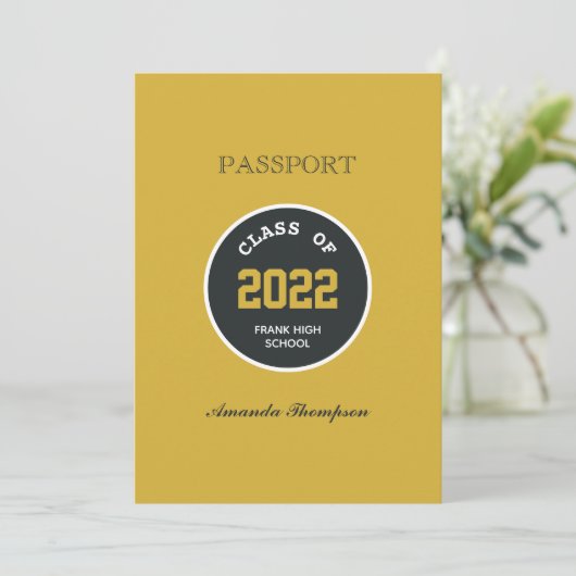 Einladung zum Black and Gold Abschluss Passport Fo (Stehend Vorderseite)