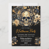 Einladung zum Black and Gold Skull Halloween-Party (Vorderseite)