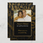 Einladung zum Black & Gold Damask Foto (Vorne/Hinten)