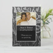 Einladung zum Black & Silver Damask Foto (Stehend Vorderseite)
