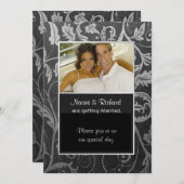 Einladung zum Black & Silver Damask Foto (Vorne/Hinten)