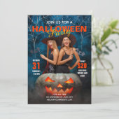 Einladung zum blauen und roten Halloween-Party (Stehend Vorderseite)
