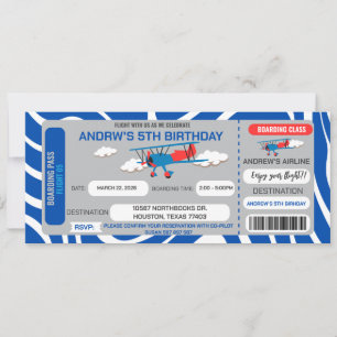 Einladung zum Blue Airplane Ticket Geburtstag Part