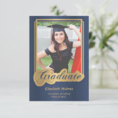 Einladung zum Blue and Gold Abschluss Foto (Stehend Vorderseite)