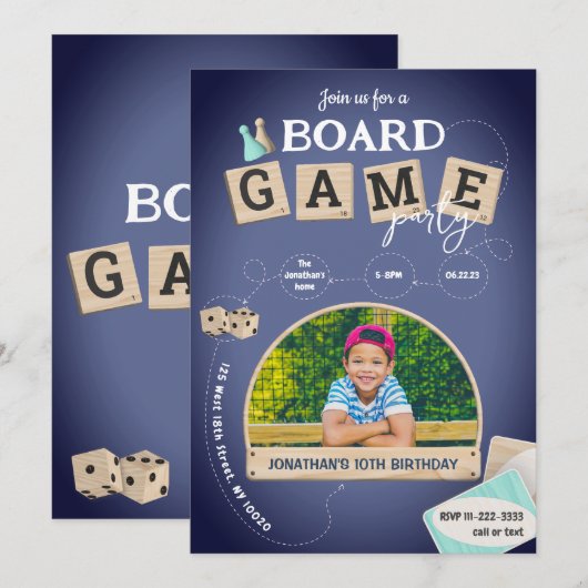 Einladung zum Board Game Birthday (Vorne/Hinten)