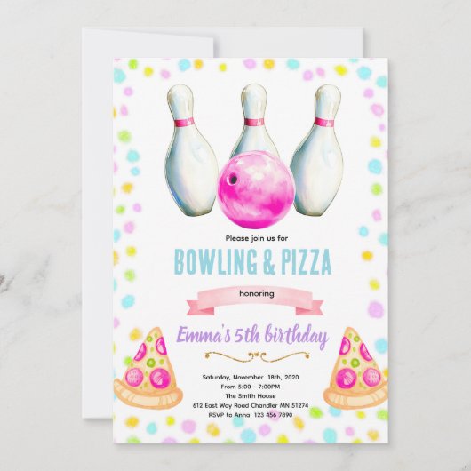 Einladung zum Bowling- und Pizza-Mädchenabend (Vorderseite)