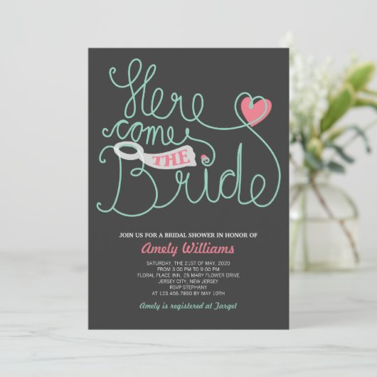 Einladung zum Brautparty "Graue Minze" (Stehend Vorderseite)