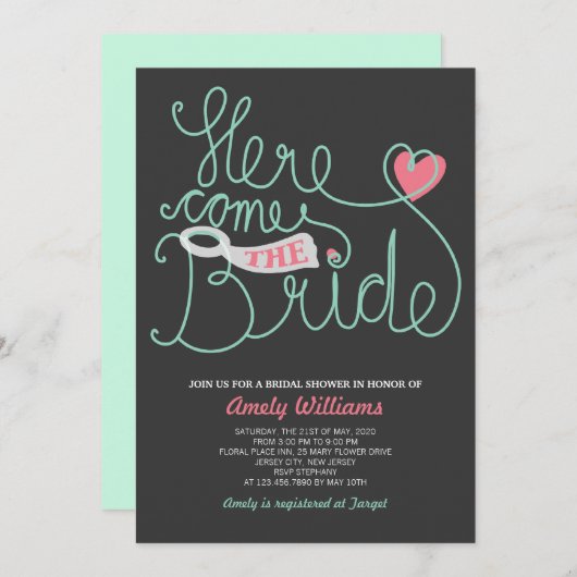 Einladung zum Brautparty "Graue Minze" (Vorne/Hinten)