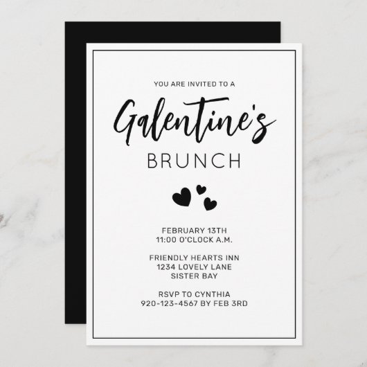 Einladung zum Brunch der Schwarz-Weiß-Galentine (Vorne/Hinten)