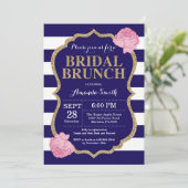 Einladung zum Brunch von Navy Blue und Gold Bridal (Stehend Vorderseite)