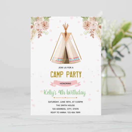 Einladung zum Camping Boho (Stehend Vorderseite)