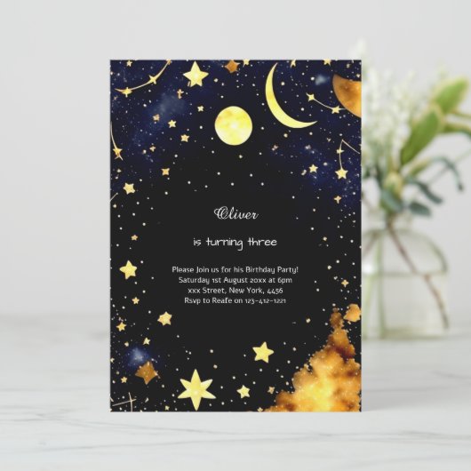 Einladung zum Celestial Geburtstag (Stehend Vorderseite)