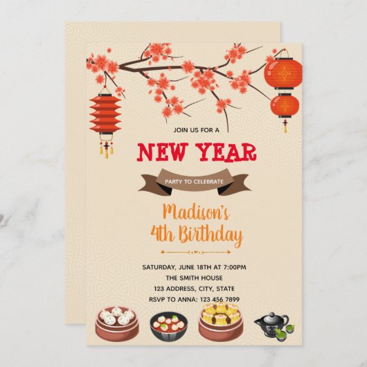 Einladung zum chinesischen Geburtstag (Vorne/Hinten)