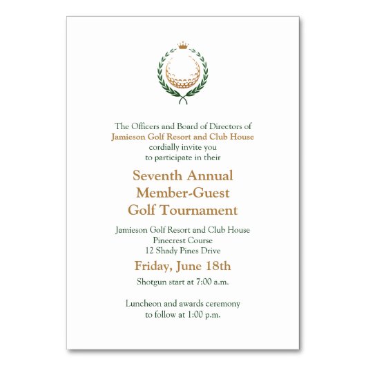 Einladung zum Corporate Golf Turnier Tischnummer (Vorderseite)