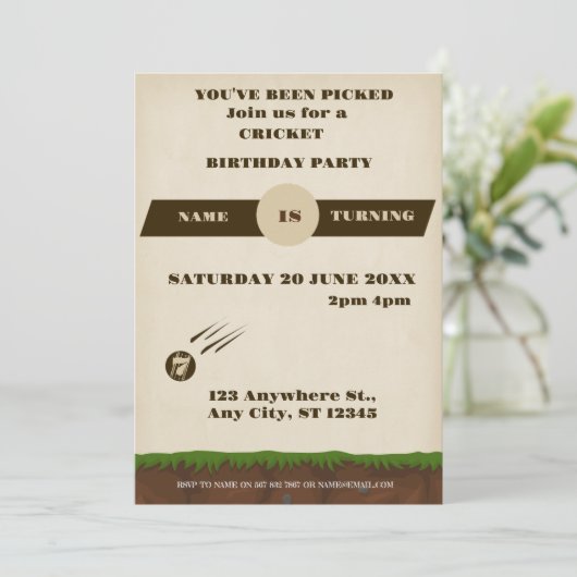 Einladung zum Cricket Birthday Party-Sport (Stehend Vorderseite)