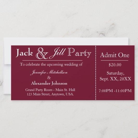 Einladung zum Deep Red Jack and Jill Shower Ticket (Vorderseite)