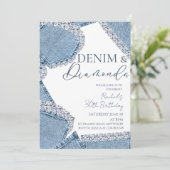 Einladung zum Denim & Diamonds Geburtstag (Stehend Vorderseite)
