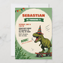 Einladung zum Dinosaurier-Geburtstag mit Skateboar