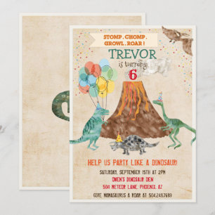 EINLADUNG ZUM DINOSAURIER-VULKAN-GEBURTSTAG FÜR JE