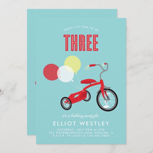 Einladung zum dritten Geburtstag von Tricylce (Vorne/Hinten)