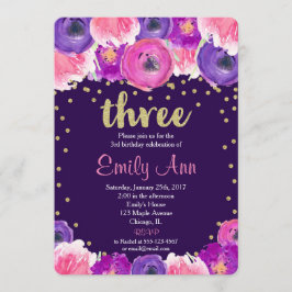 Einladung zum dritten lila und goldenen Geburtstag