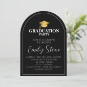 Einladung zum eleganten Abschluss in Schwarz/Weiß (Stehend Vorderseite)