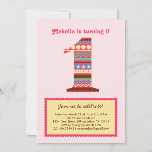 Einladung zum ersten Geburtstag (Vorderseite)